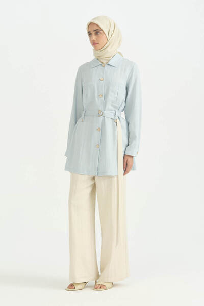 Nihan Comfortable Fit Rayon Trousers Tunic Set - Blue
