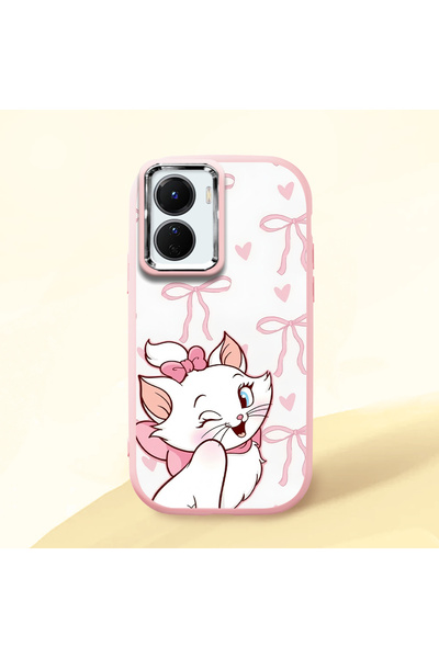Hontinga Vivo Y16 Compatible Case Camera Protective Pink Cartoon Patterned Si...