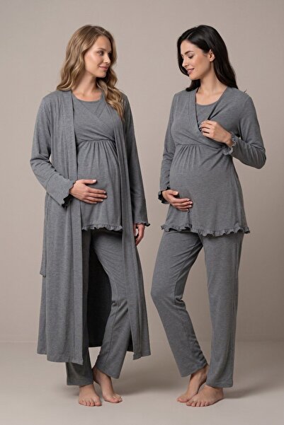 LOHOUSE Women's Smoked Double-Breasted Collar Breastfeeding Detailed Long Sle...
