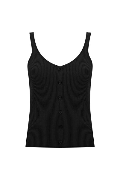 Beauty Omelette Black Strappy Buttoned Knitwear Top