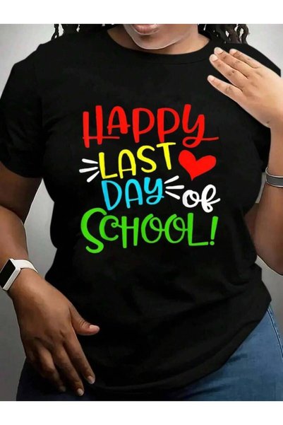 k222 تي شيرت أسود مطبوع عليه Happy Last Day Of Students And Teachers Back To ...