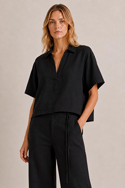 ALEXANDERGARDI Linen Polo Neck Blouse