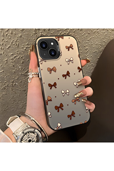 quırkshıeld iPhone 14 Plus/15 Plus Uyumlu Kahverengi Tonlu Kurdele Desenli Te...