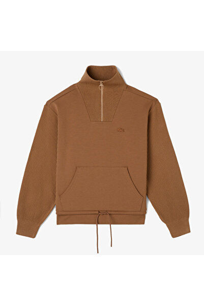 Lacoste Kadın Relaxed Fit Yarım Fermuarlı Kahverengi Sweatshirt