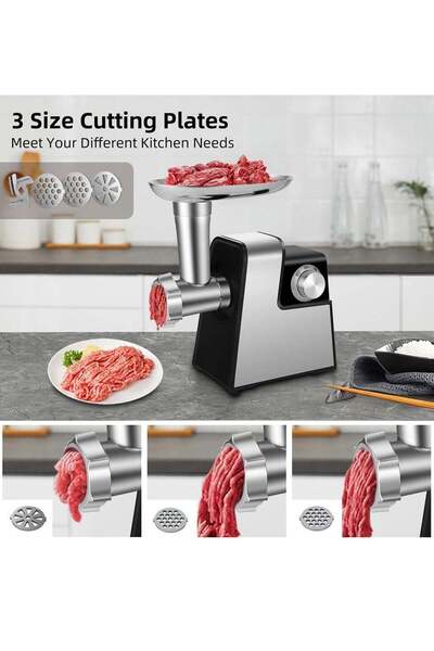 ET-LIFE Meat Grinder, Sausage Stuffer, 2800W Electric Meat Mincer with Stainless Steel Blades & 3 Grinding Plates, Kibbeh Maker Kit for Home Kitchen & Commercial Use, MG-S6, Black