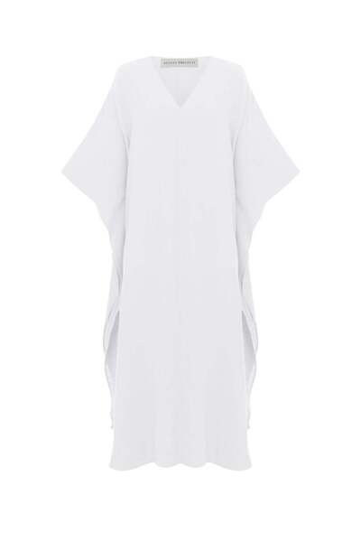 Beauty Omelette White Linen Cape Form Long Dress