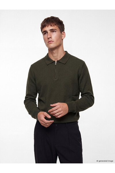 LC Waikiki Vizyon New Season Khaki Polo Collar Men's Knitwear Sweater