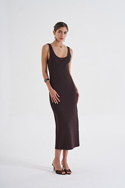 Beauty Omelette Kahverengi Carrie Uzun Triko Elbise