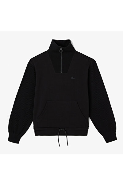 Lacoste Kadın Relaxed Fit Yarım Fermuarlı Siyah Sweatshirt
