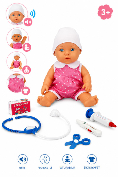craftivio Doktor Setli Sesli Ağlayan ve Gülen Oyuncak Bebek 32 cm