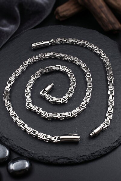 Prestige Paslanmaz Çelik Kral Model Erkek Kolye Zincir Ve Bileklik Set 6Mm 90...