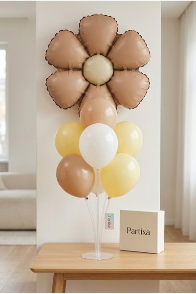 Partixa Papatya Matte Caramel Retro Balloon Stand Set |   Transparent 7-Piece...