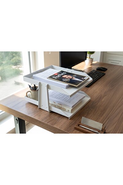 Vivense STEELLİNE MASAÜSTÜ 2 KATLI METAL EVRAK RAFI, BEYAZ