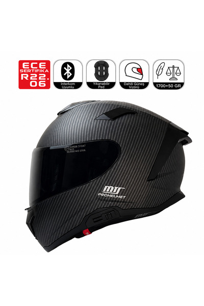 MTS X340 Mat Carbon Desenli Motosiklet Kaskı Güneş Vizörlü Full Face Kask