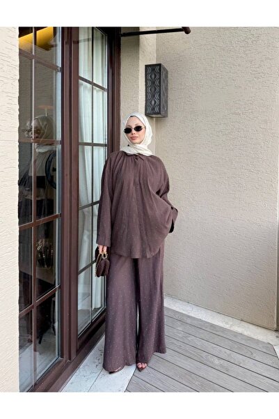 Moda Aydın Butik Women's Modal Set with Stone Detail, Comfortable Fit, Two-Pi...