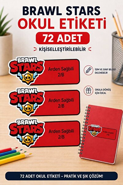 Kişiselleştirilebilir Brawl Stars Okul Etiketi, Brawls Stars Defter Kitap Etiketi