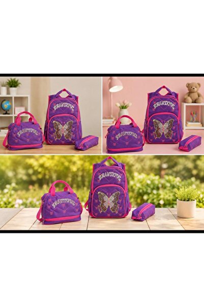 herevelazim 3-Piece Primary School Bag Set for Girls, Children's Bag with Lin...