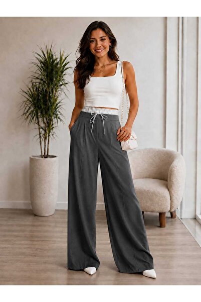 GİYİYORUM Women's Palazzo High Waist Wide-Leg Classic Stylish Pants