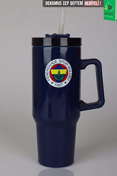 Fenerbahçe X Dekomus Licensed Thermos Mug with Straw and Handle Stainless Ste...