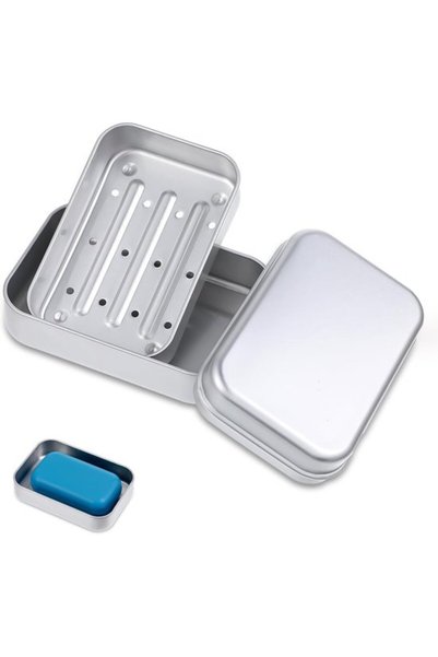 Morvena Picks Vasă de săpun din aluminiu argintiu cu suport de scurgere integrat