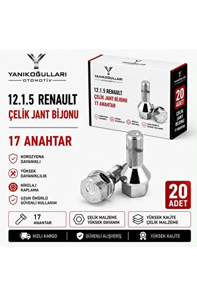 YANIKOĞULLARI OTOMOTİV RENAULT 12x1.5 ÇELİK JANT BİJONU – 17 ANAHTAR – 20 ADET