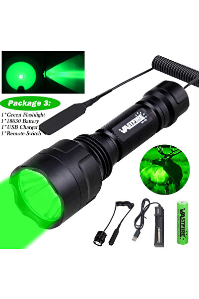 Choice option 2 LED Tactical Hunting Flashlight Green/Red/White Torch USB Rec...