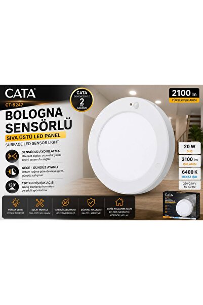 Cata BOLOGNA SENSÖRLÜ SIVA ÜSTÜ LED PANEL 20W BEYAZ