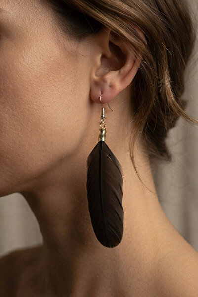 PETEK AKSESUAR Ethnic Hippie Style Ostrich Feather Earrings 9 Cm.