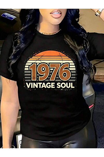 21JNRY Retro Style Women's T-Shirt 1976 Vintage Soul Graphic Design Casual Su...