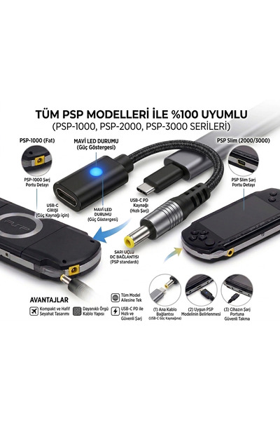 konsol plus PSP 1000 2000 3000 SERİSİ UYUMLU TYPE-C ADAPTÖR ÇEVİRİCİ