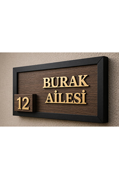 MORPELA Zarif ve Şık kapı süsü ceviz desen detaylı gold pleksi yazılı isim ve...