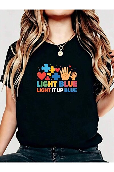 Generic Casual Women's T-Shirt Light It Up Blue Awareness Design Summer Gift ...