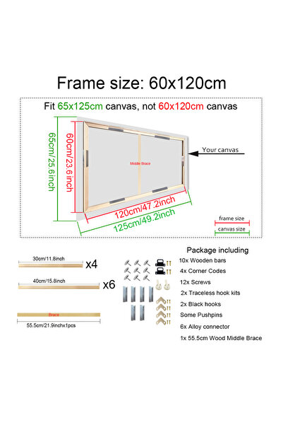 Choice 60x120cm Natural Solid Wood 24 Sizes DIY Wood Frame Kit for Canvas Oil...