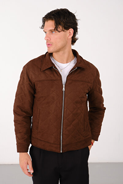 S&M CLOTHİNG New Season Regular Fit Quilted Detail Men's Suede Jacket