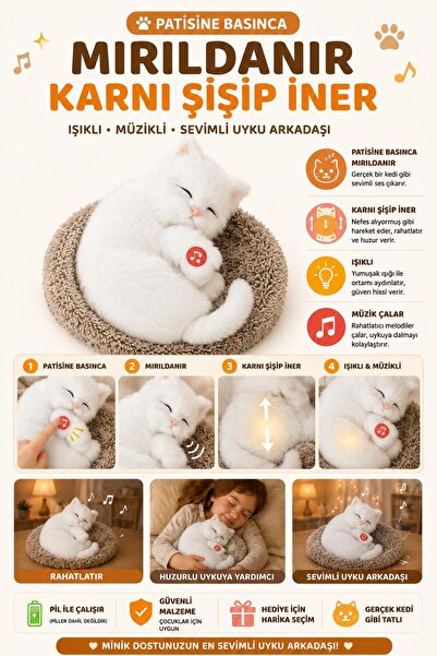Genel Markalar Uyuyan Kedi Müzikli Işıklı Karnı Şişip İner