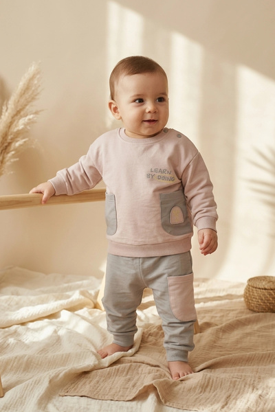 Babydonat Nova Soft Cotton Gray Pocketed Baby Top and Bottom Set - 100% Cotto...