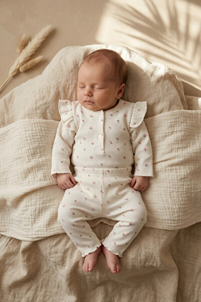 Babydonat طقم بودي وبنطلون للأطفال من ميموزا بتصميم زهور مكشكشة باللون الأبيض...