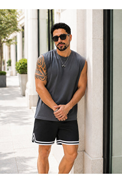 FAVORİST Gym Sport Gym Running Hiking Relax (Striped Shorts and Zero Sleeve T...