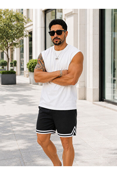 FAVORİST Gym Sport Gym Running Hiking Relax (Striped Shorts and Zero Sleeve T...