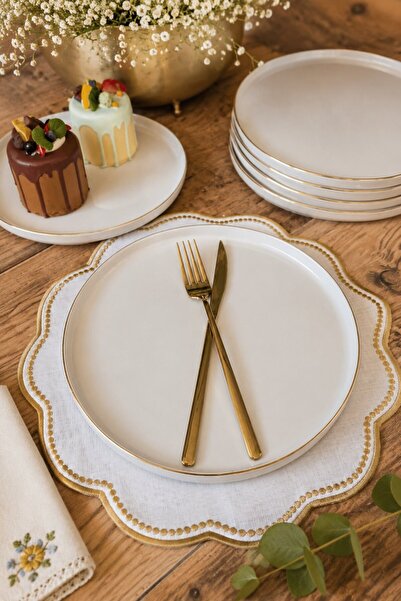 CASA DE BELLA 6 KİŞİLİK GOLD YALDIZLI SERVİS TABAĞI 26CM