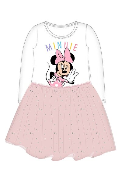 Disney Minnie Rochie alb-roz cu print moale și talie elastică, din bumbac și ...