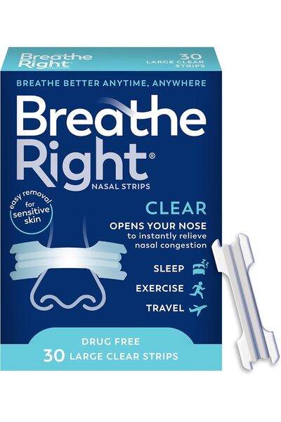 Breathe Right شرائط أنفية شفافة كبيرة، 30 قطعة (قد تختلف التغليفات) |   يفتح ...