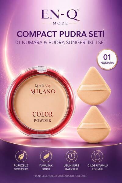 ENQ Compact Pudra + 2’li Pudra Süngeri İkili Set | Mat ve Pürüzsüz Görünüm