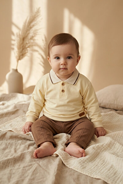 ciciben Nora Baby & Kids Pastel Polo Collar Cotton Sweatshirt and Ribbed Trou...