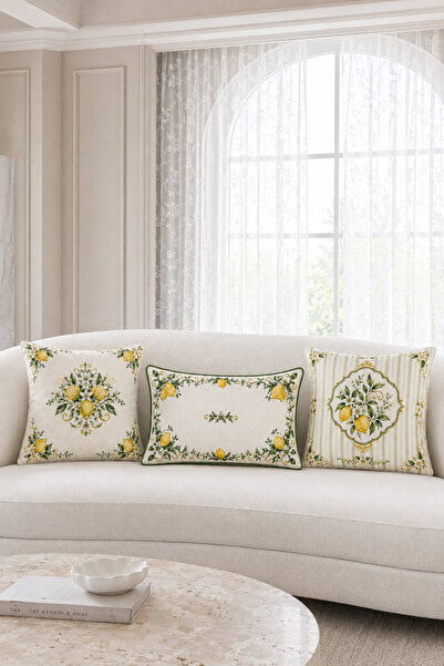 HOMESSA Mediterranean Lemon 3 Piece Decorative Throw Pillow Cover