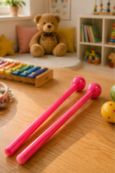 Midex Orf-TFK-23PK Pembe Çocuk Davulu Tokmağı 23 cm Ritim Çubuğu Örf Aleti (K...