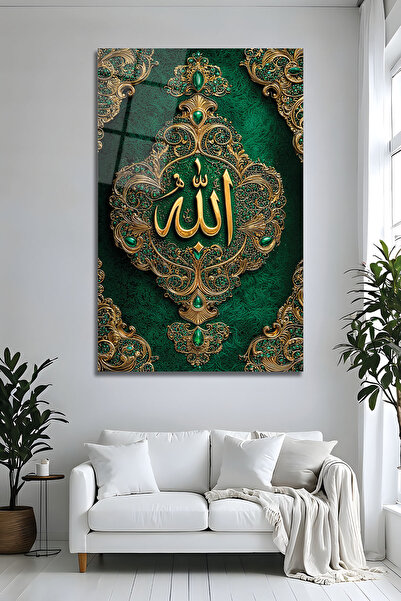 Parıltı Yayınları Verde smarald și auriu, cu inscripția Allah gravată, pictur...