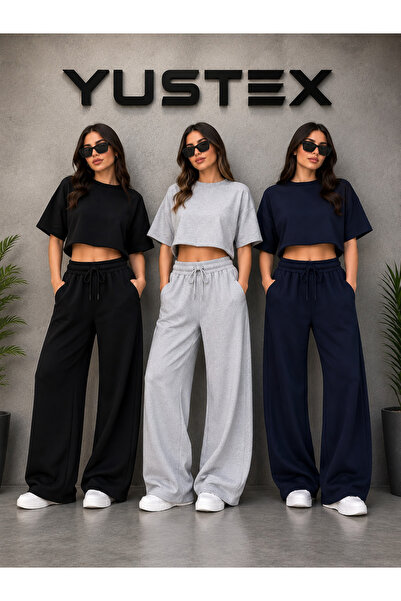 yx yustex sport 3-Piece Women's Wide-Leg Sweatpants Set (Black-Grey-Navy Blue...