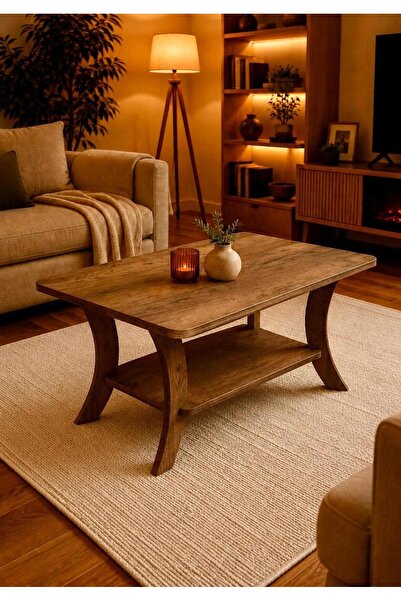 menalART Ağaç Tasarım Orta Sehpa Ceviz Dikdörtgen 90 cm Genişlik - 55 cm En - MDF Ayak 46 cm Yükseklik Modern Orta Sehpa Ceviz
