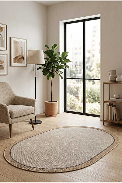 Frenda Natura Sisal Hasır Görünümlü Çift Bordürlü Oval Halı Ntr24